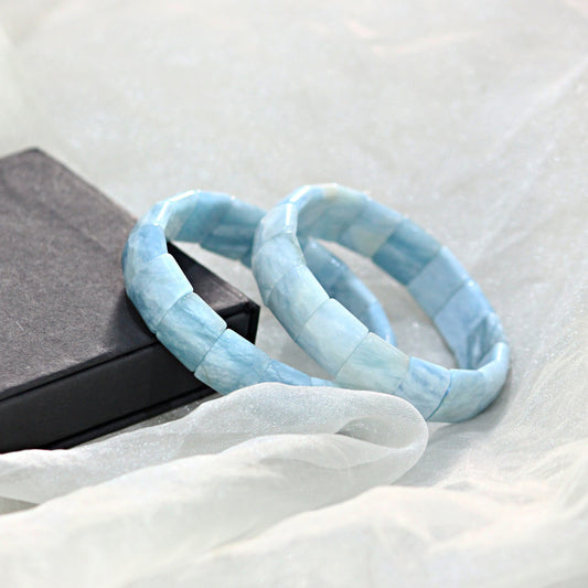 Aquamarine Gemstone Stretch Bracelet: Smooth Rectangular