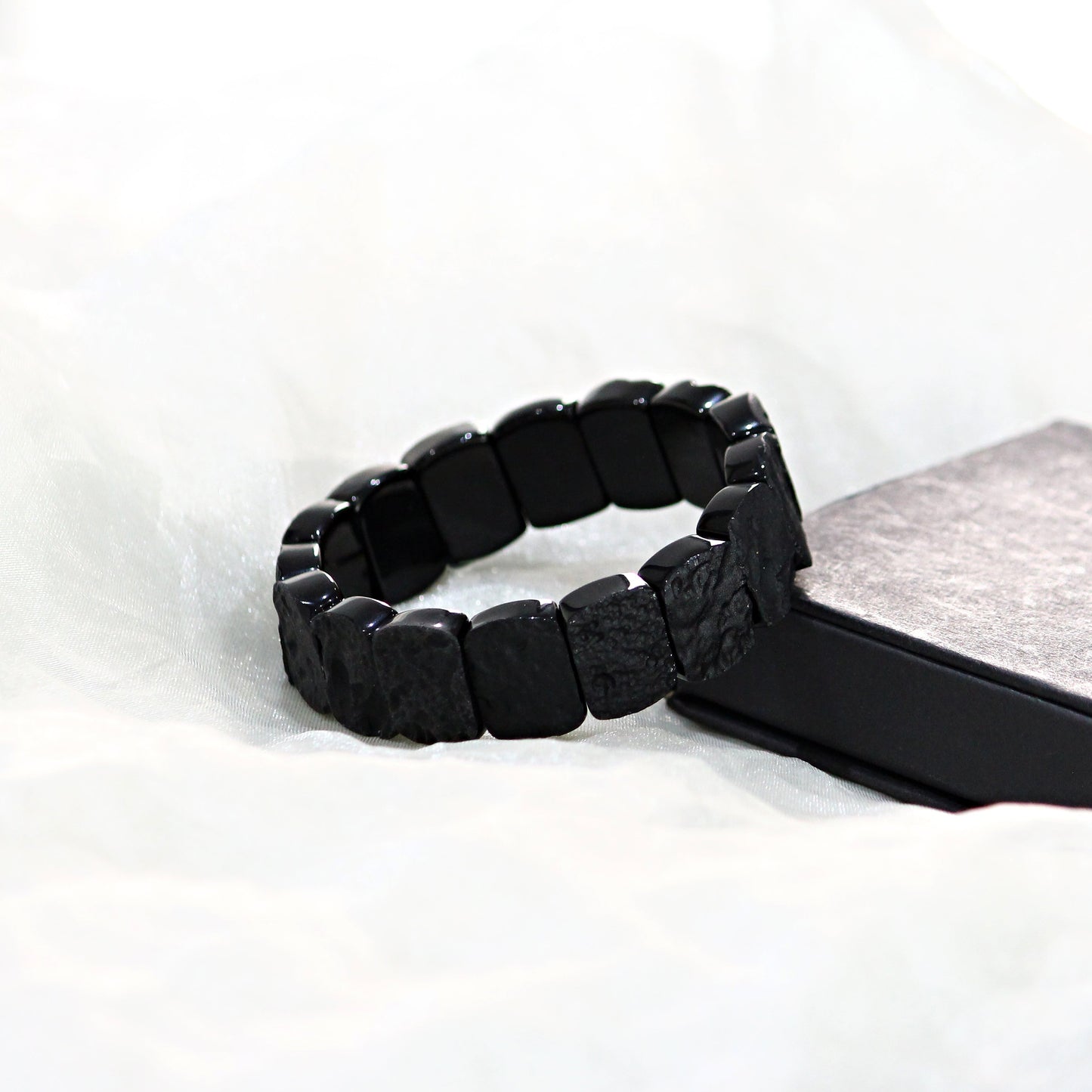 Black Tektite Healing Bracelet: Natural Gemstone for Peace and Protection 7 Inch