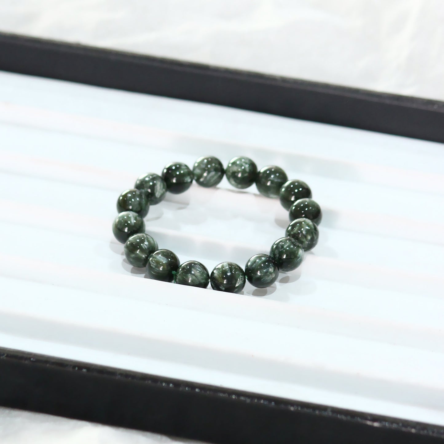 Adorable Seraphinite Gemstone Smooth Round Beaded Bracelet