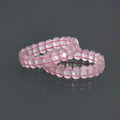 Attractive Rose Quartz Stretchable Bracelet - Natural Pink Gemstone Faceted Oval Bead Bracelet