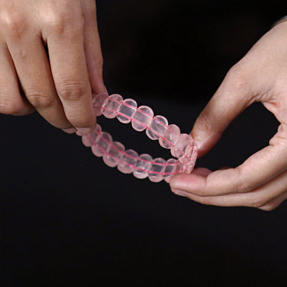 Attractive Rose Quartz Stretchable Bracelet - Natural Pink Gemstone Faceted Oval Bead Bracelet