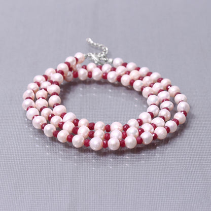 Handmade Ruby Pearl Rondelle Beads Silver Necklace: A Timeless Symbol of Love and Beauty