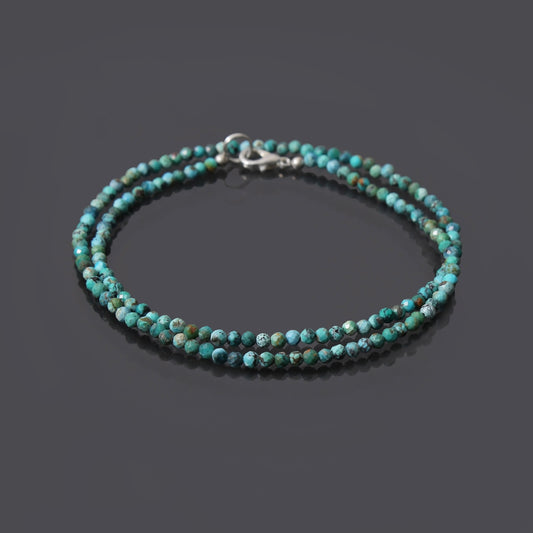 Natural Turquoise Faceted Round 3mm Beaded Necklace - Every Occasion Jewelry