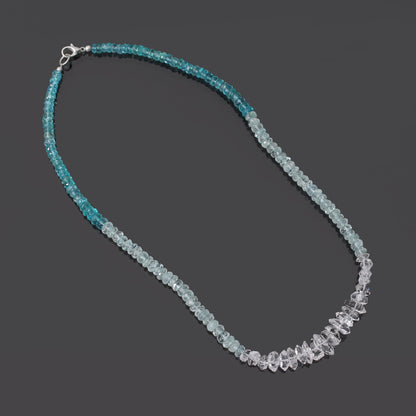 Premium Quality Herkimer Diamond Apatite Aqua Gemstone Necklace silver lock