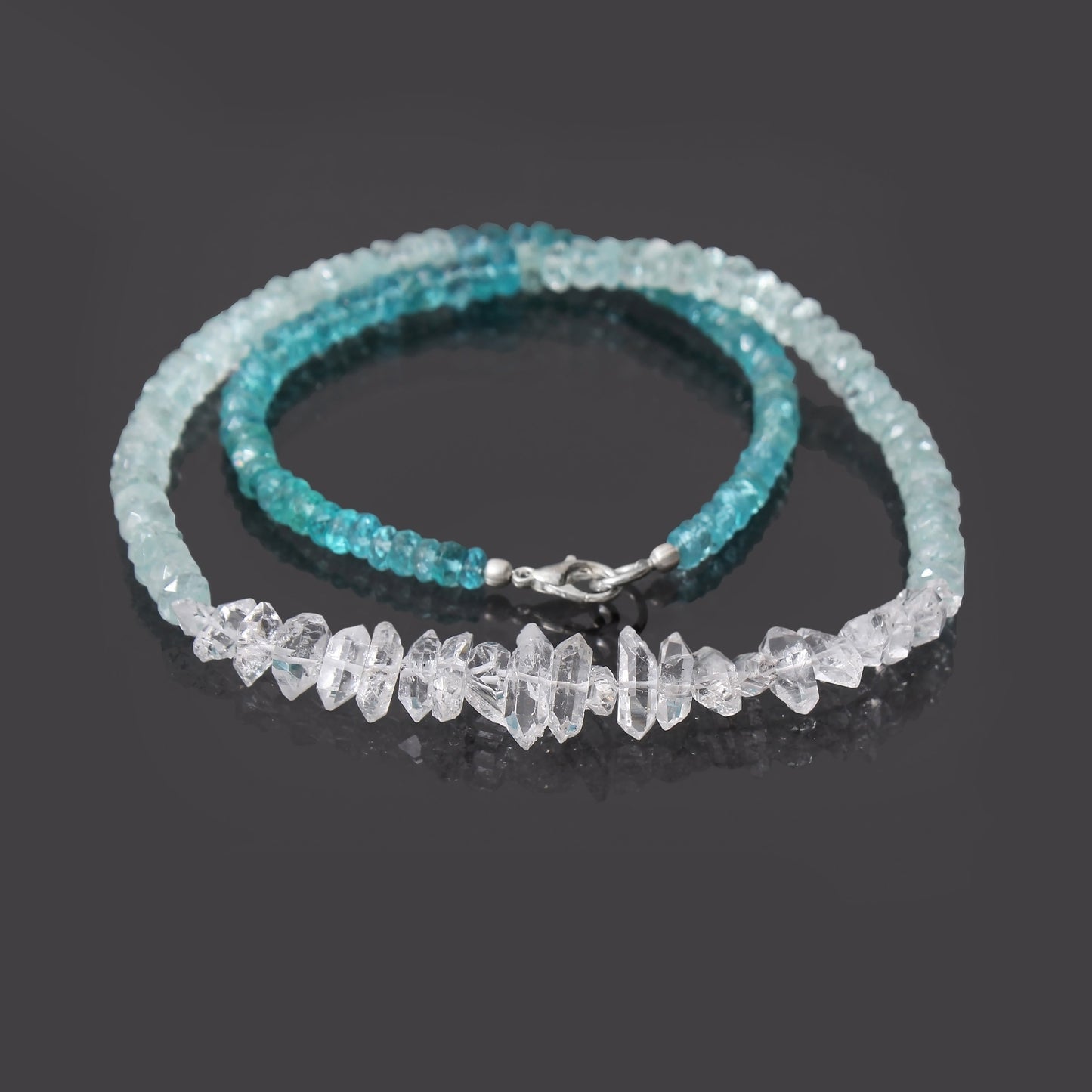 Premium Quality Herkimer Diamond Apatite Aqua Gemstone Necklace silver lock