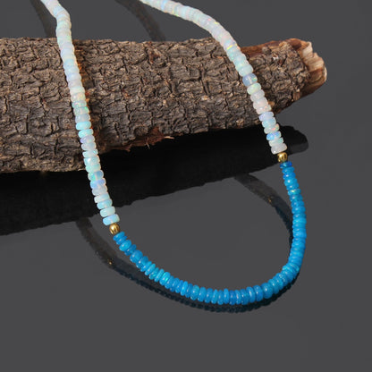 Natural Blue White Ethiopian Opal Gemstone Beaded Necklace