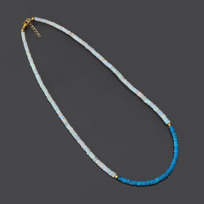 Natural Blue White Ethiopian Opal Gemstone Beaded Necklace