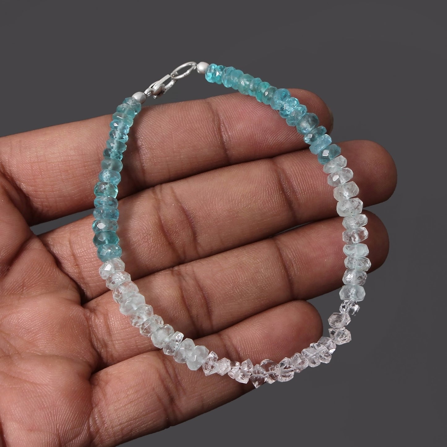 Herkimer Apatite Aqua Gemstone Handcrafted Bracelet