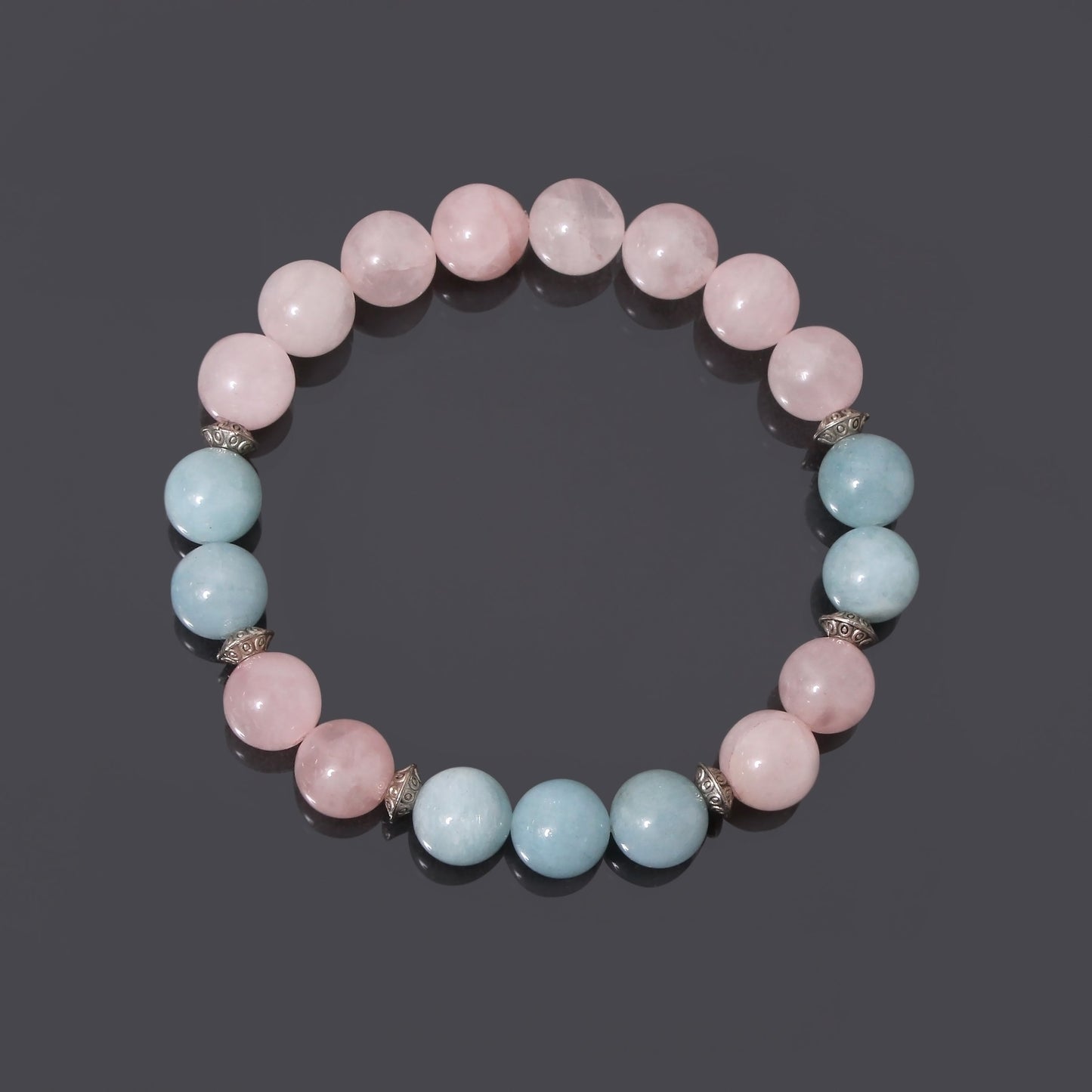 Aquamarine and Rose Quartz Gemstone Round Ball Bracelet - Beautiful Stretchable Bracelet