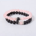 Couple Bracelet Pair : Valentine's Special Rose Quartz and Lava Beads Gemstone Bracelet