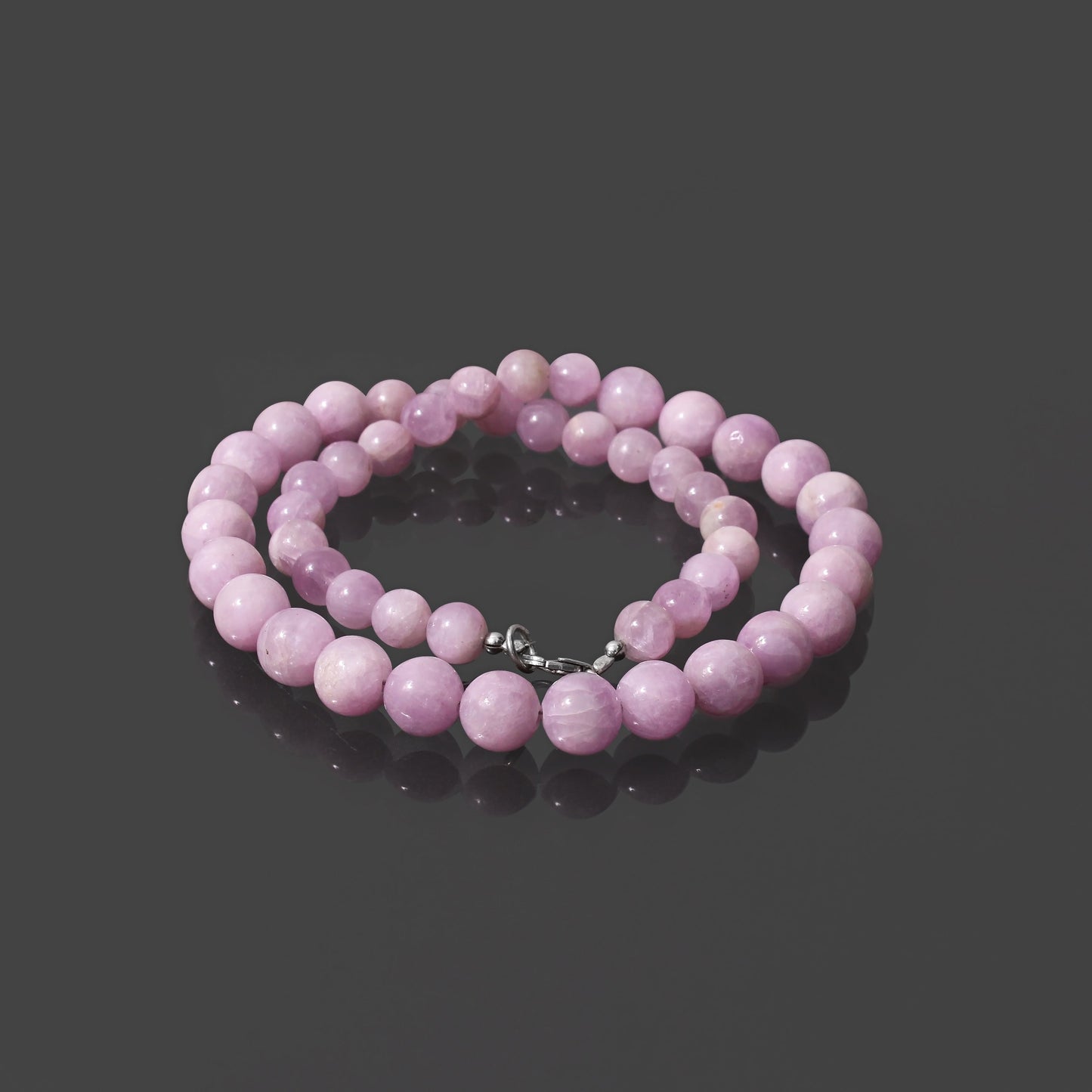 Kunzite Round Beaded Necklace with 925 Silver Lock