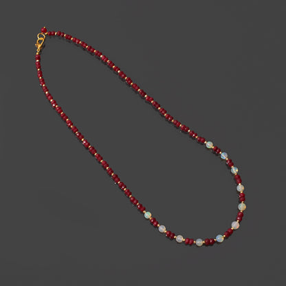 Ethiopian-ruby beaded 925 silver clasp necklace