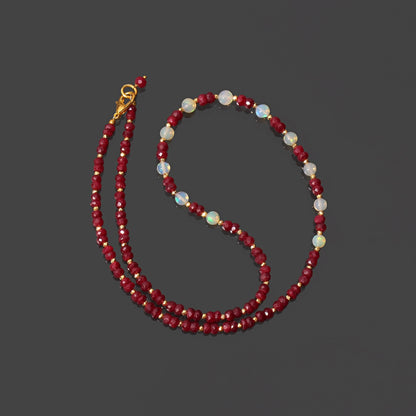 Ethiopian-ruby beaded 925 silver clasp necklace