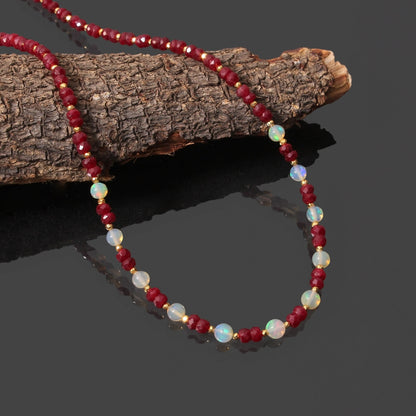 Ethiopian-ruby beaded 925 silver clasp necklace