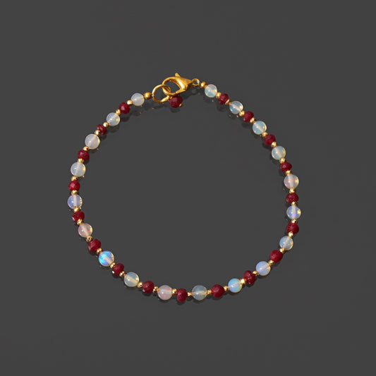 ethiopian opal and ruby beaded bracelet