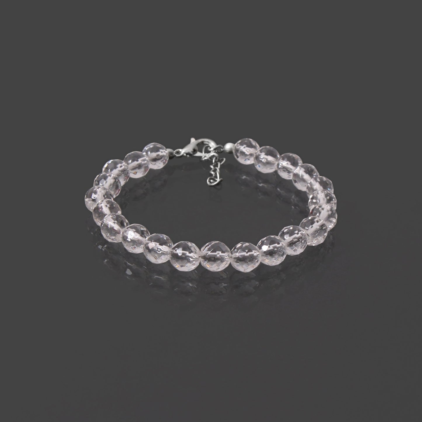 White Quartz Round Beaded Bracelet with Silver Lock