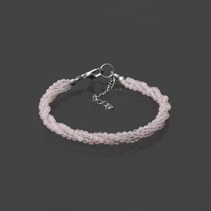 Rose Quartz Beaded Triple Layer Bracelet Silver Lock