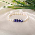 Pearl and Evil Eye Stretchable Bracelet for Her