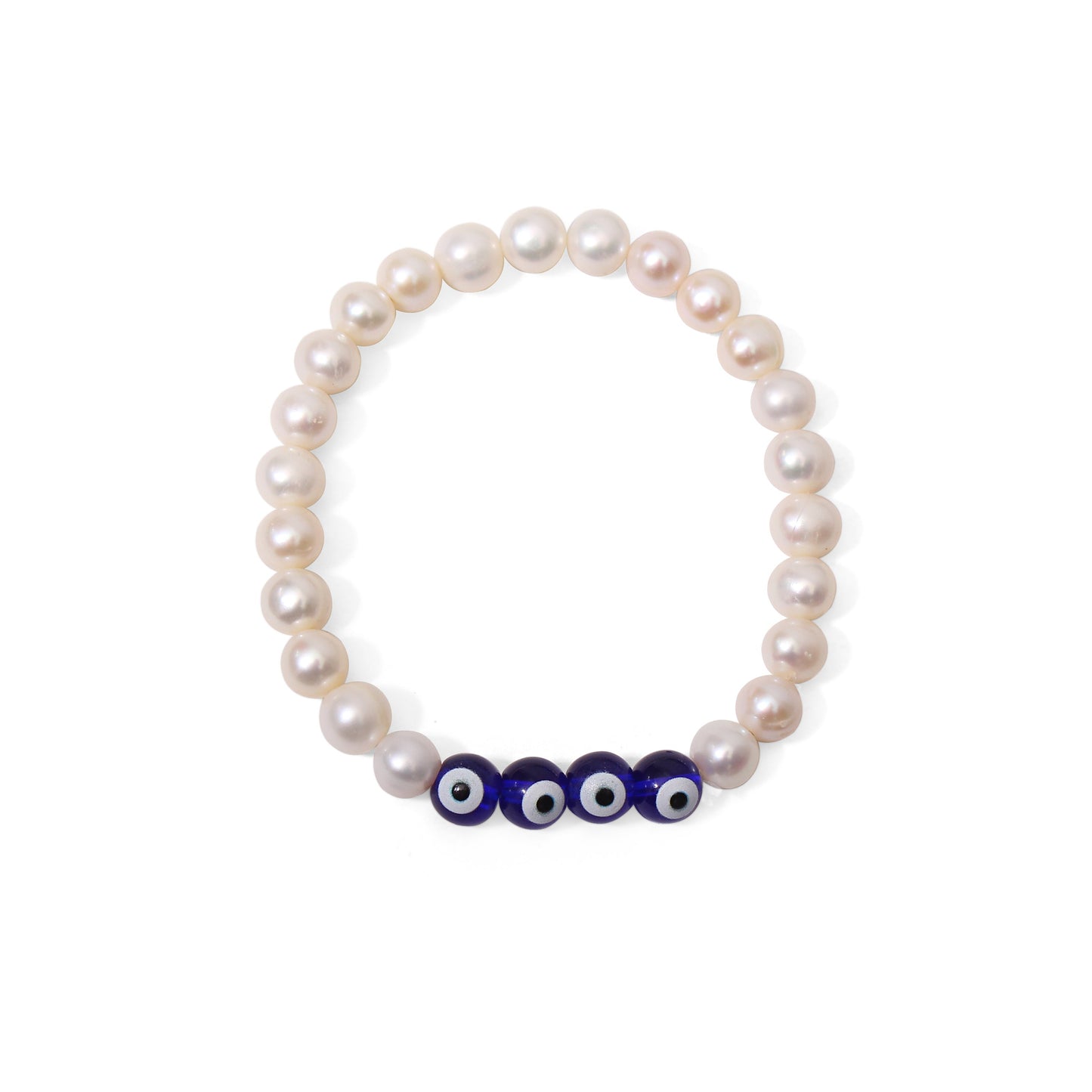 Pearl and Evil Eye Stretchable Bracelet for Her