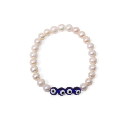 Pearl and Evil Eye Stretchable Bracelet for Her