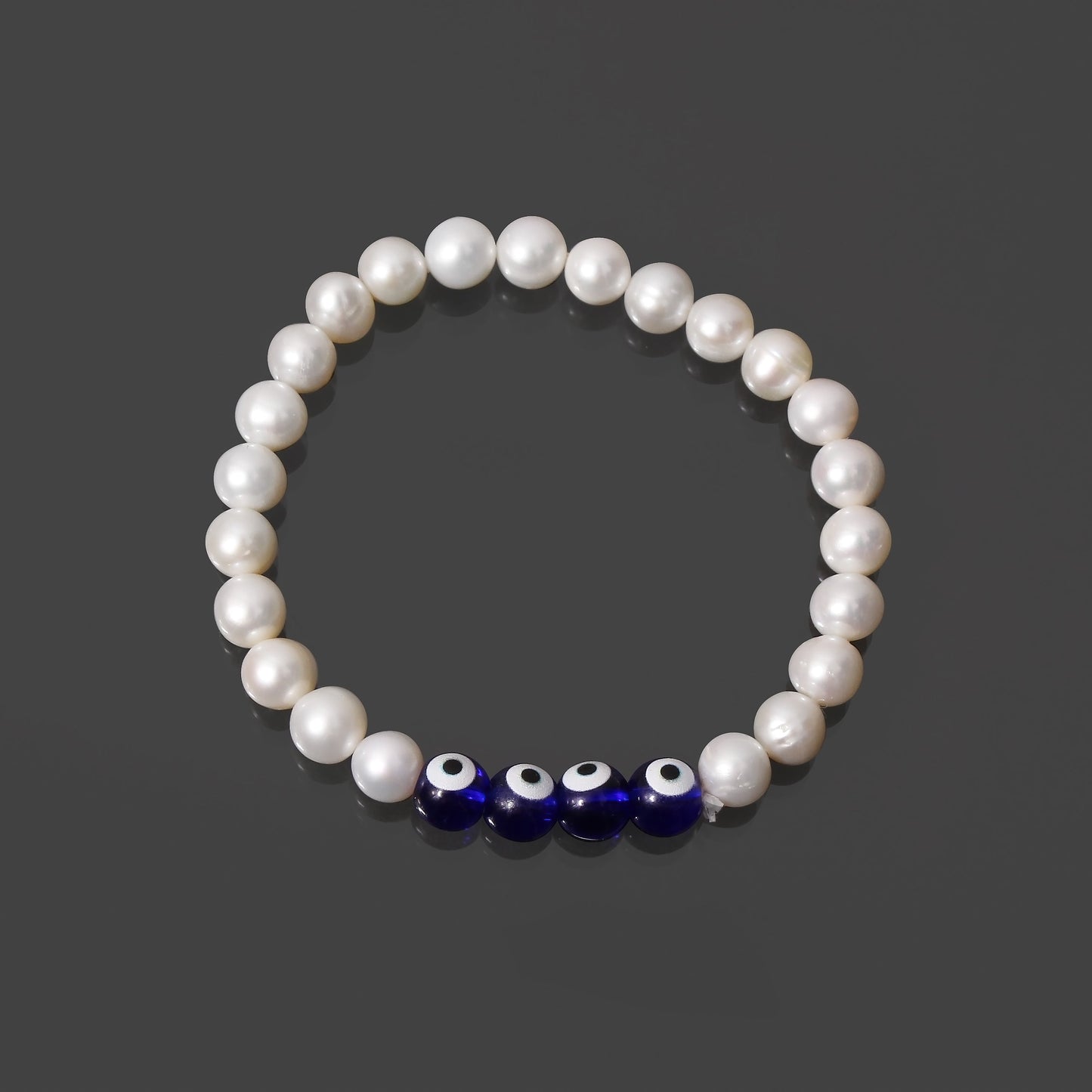 Pearl and Evil Eye Stretchable Bracelet for Her