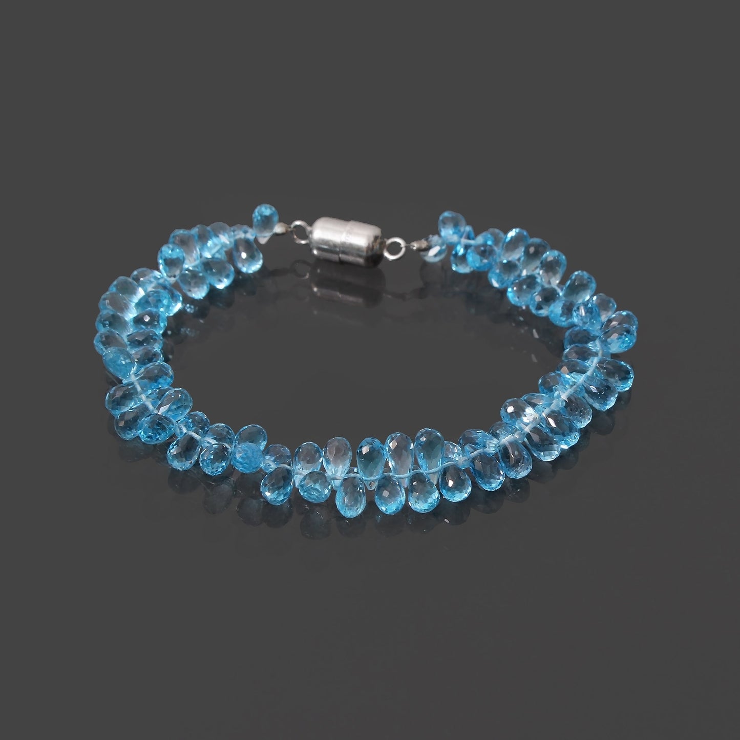 Natural Swiss Blue Topaz Drop Beaded Bracelet Secure with Magnetic Lock