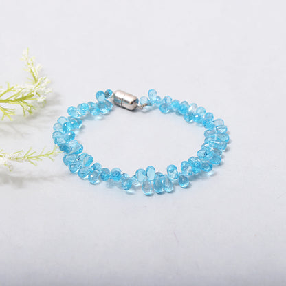 Natural Swiss Blue Topaz Drop Beaded Bracelet Secure with Magnetic Lock