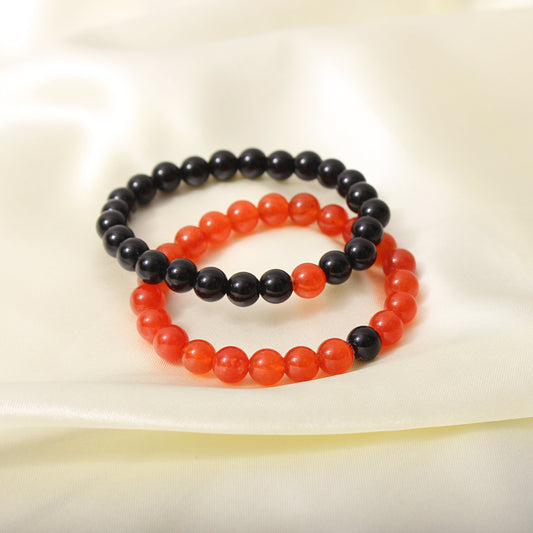 High Quality Carnelian and Onyx Beaded Couple Bracelet