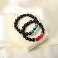 Matching Pair Bracelet for Couple, Black Onyx Apatite and Pink Agate Stretch Bracelet