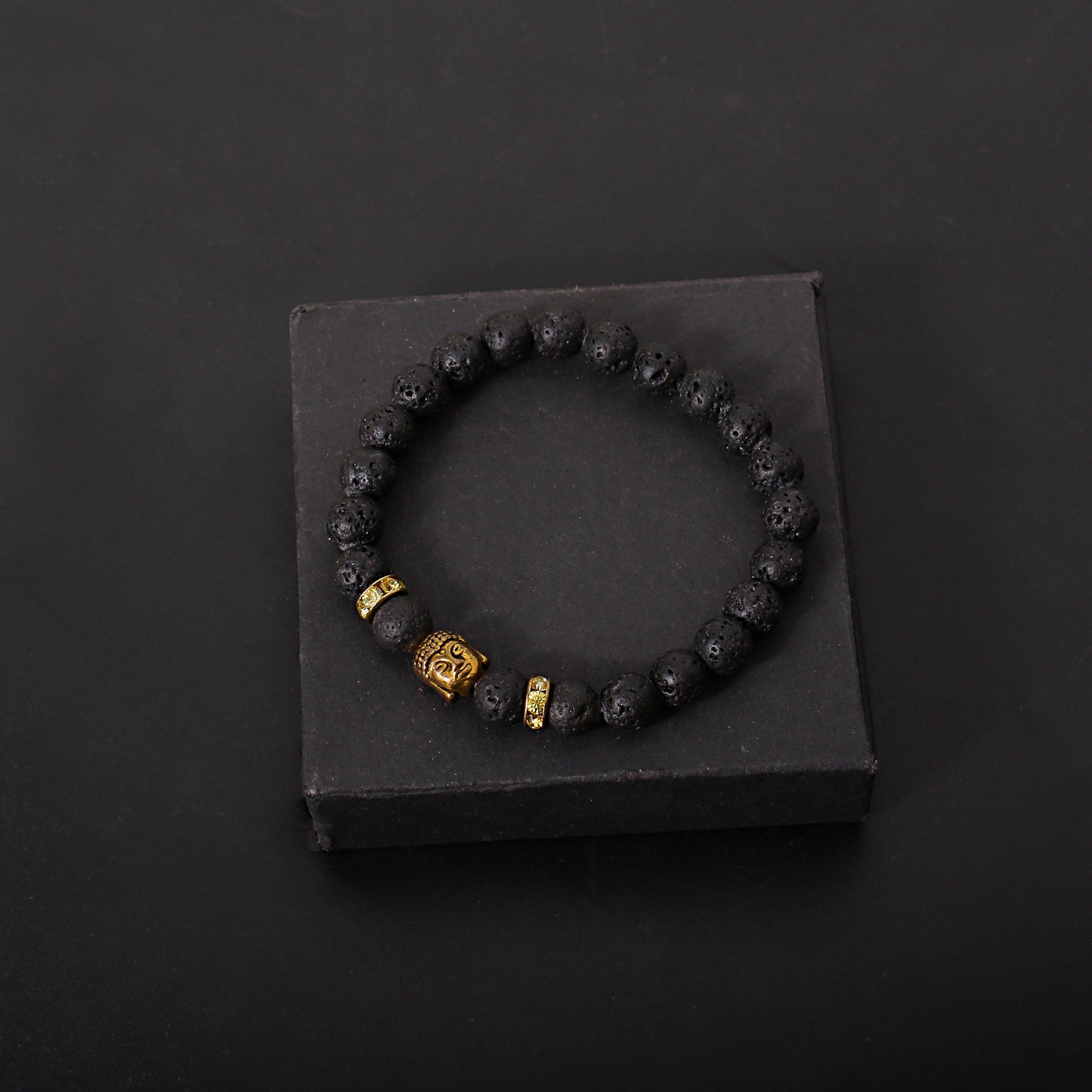 Buddha Lava Beads Stretch Bracelet for men