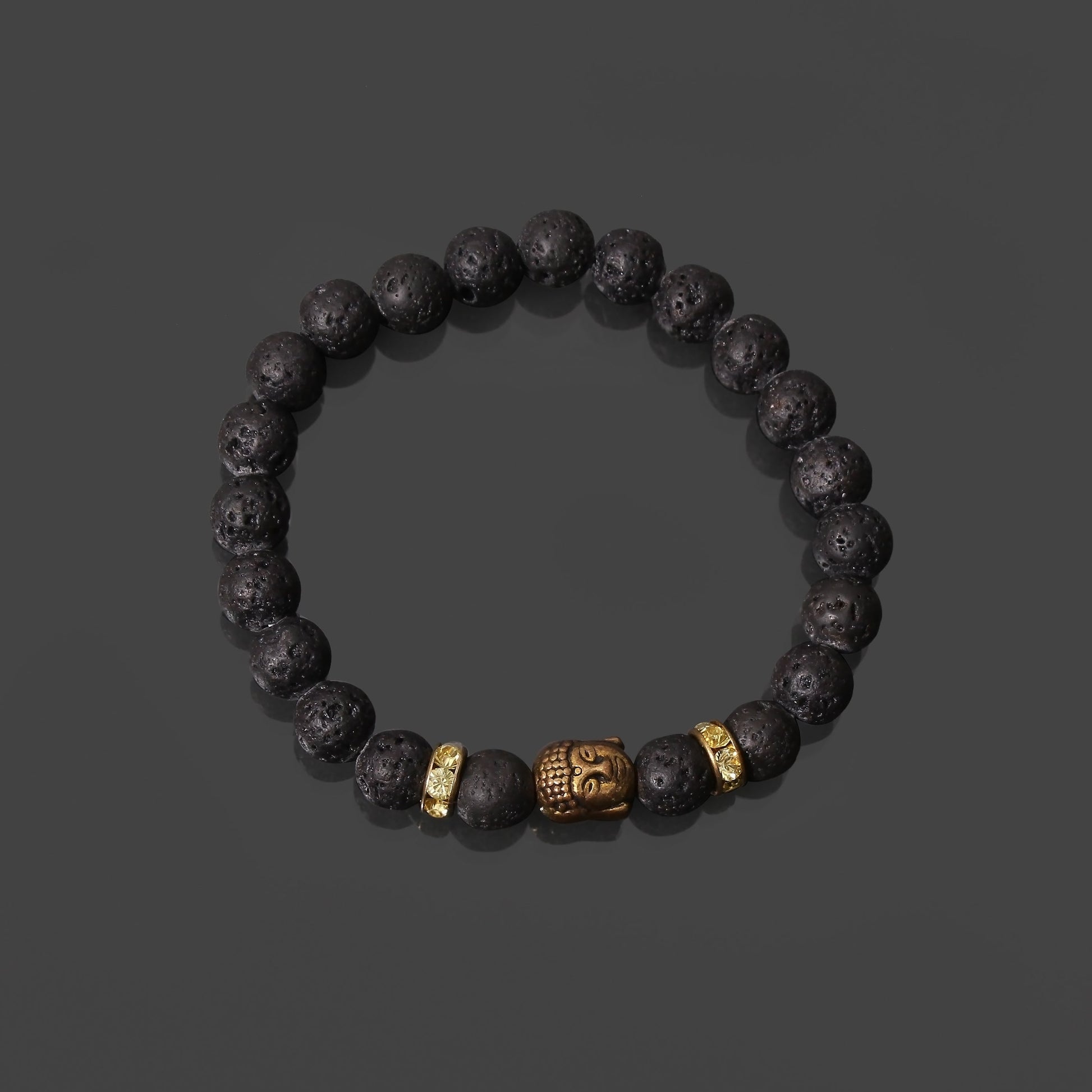 Gautam Buddha black lava beads Stretch bracelet