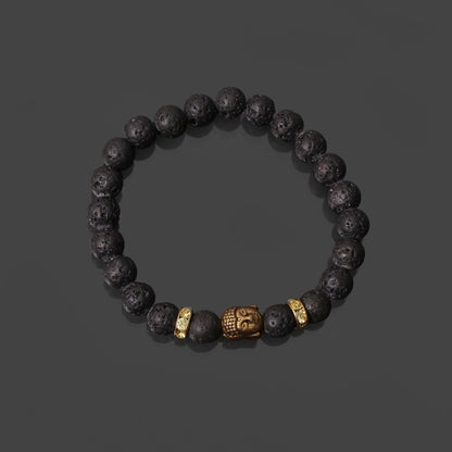 Gautam Buddha black lava beads Stretch bracelet