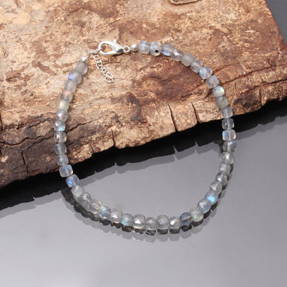 Adorable Labradorite Bracelet Faceted Cubic Box Shape Beaded Jewelry GemsRush