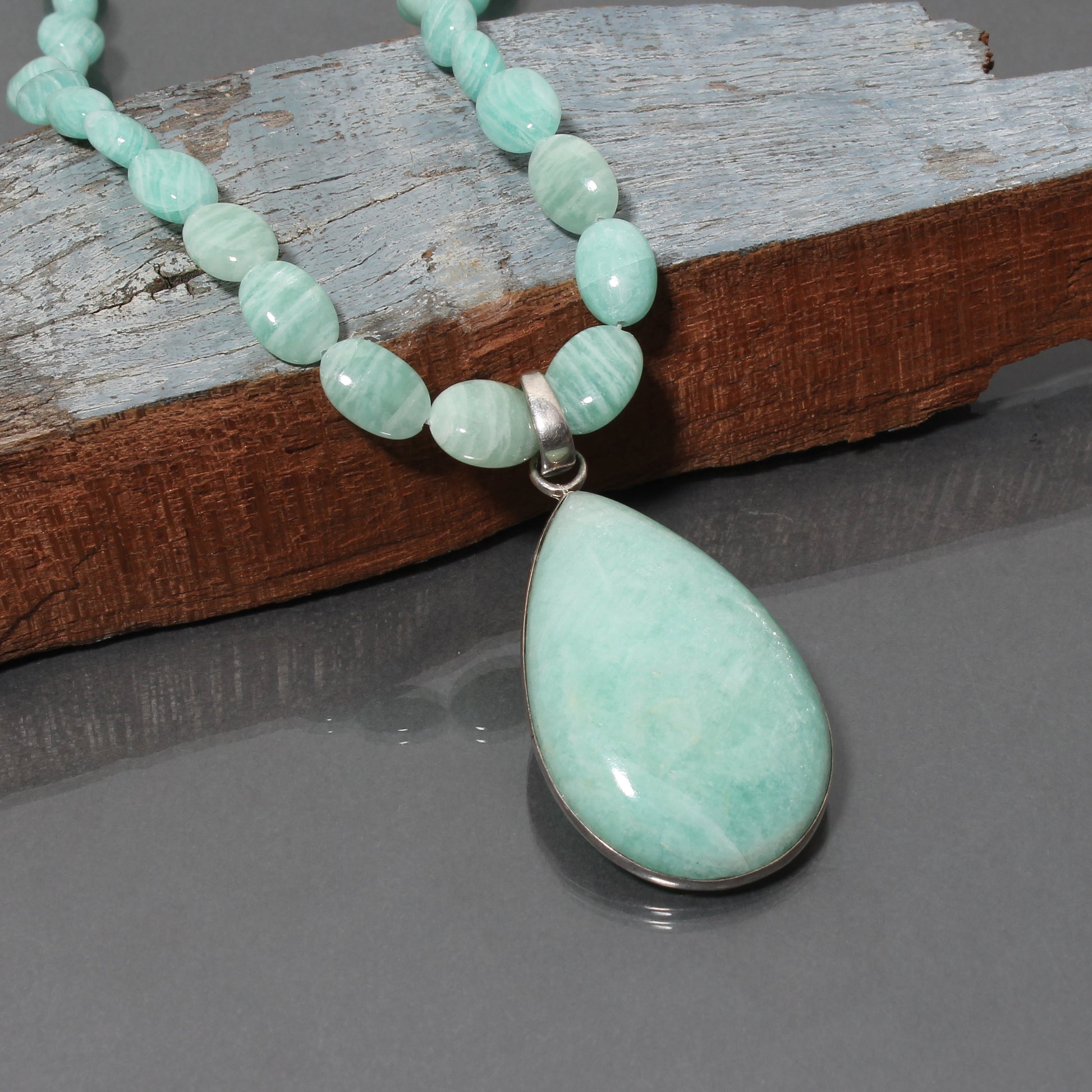 Amazonite Beaded Necklace With Pendant, Birthday Gift For Her/Him GemsRush