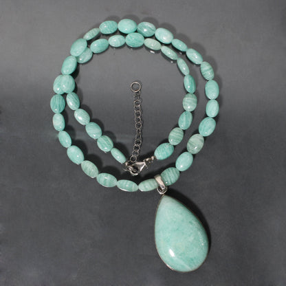 Amazonite Beaded Necklace With Pendant, Birthday Gift For Her/Him GemsRush