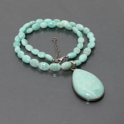 Amazonite Beaded Necklace With Pendant, Birthday Gift For Her/Him GemsRush