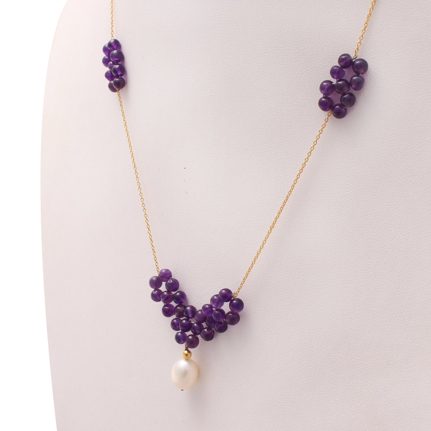 Amethyst And Pearl Beaded Silver Necklace GemsRush