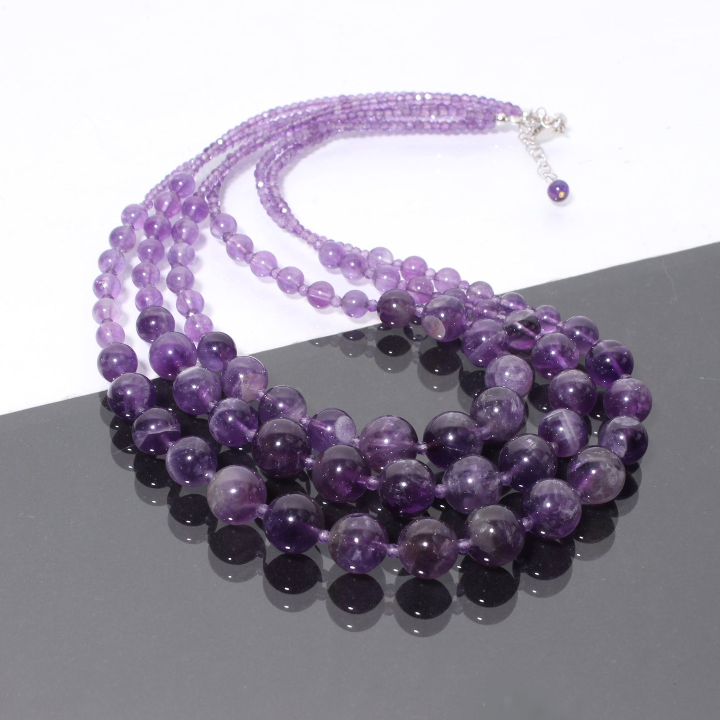 Amethyst Beaded Necklace, Purple Amethyst 6-12mm Multi Layer Beads Necklace, Designer Necklace, Women's Necklace, Amethyst Beads Jewellery GemsRush