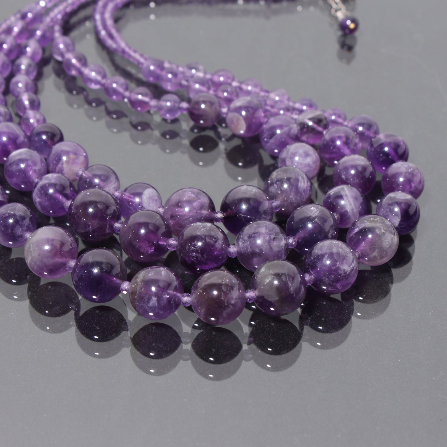 Amethyst Beaded Necklace, Purple Amethyst 6-12mm Multi Layer Beads Necklace, Designer Necklace, Women's Necklace, Amethyst Beads Jewellery GemsRush