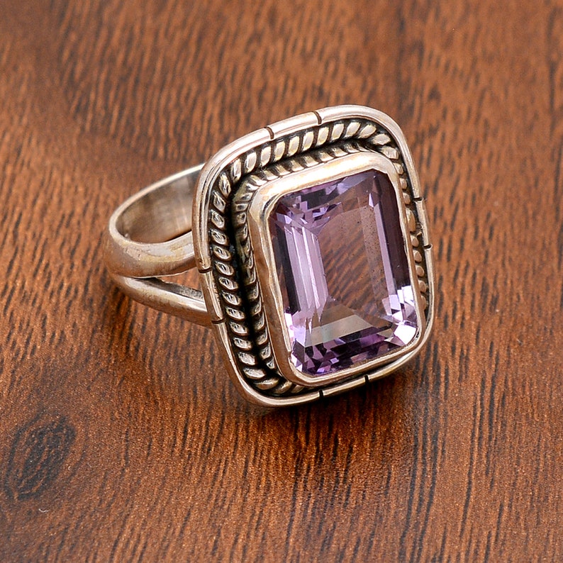 Amethyst Gemstone Sterling Silver Rectangular Men's Ring Size - 8US GemsRush