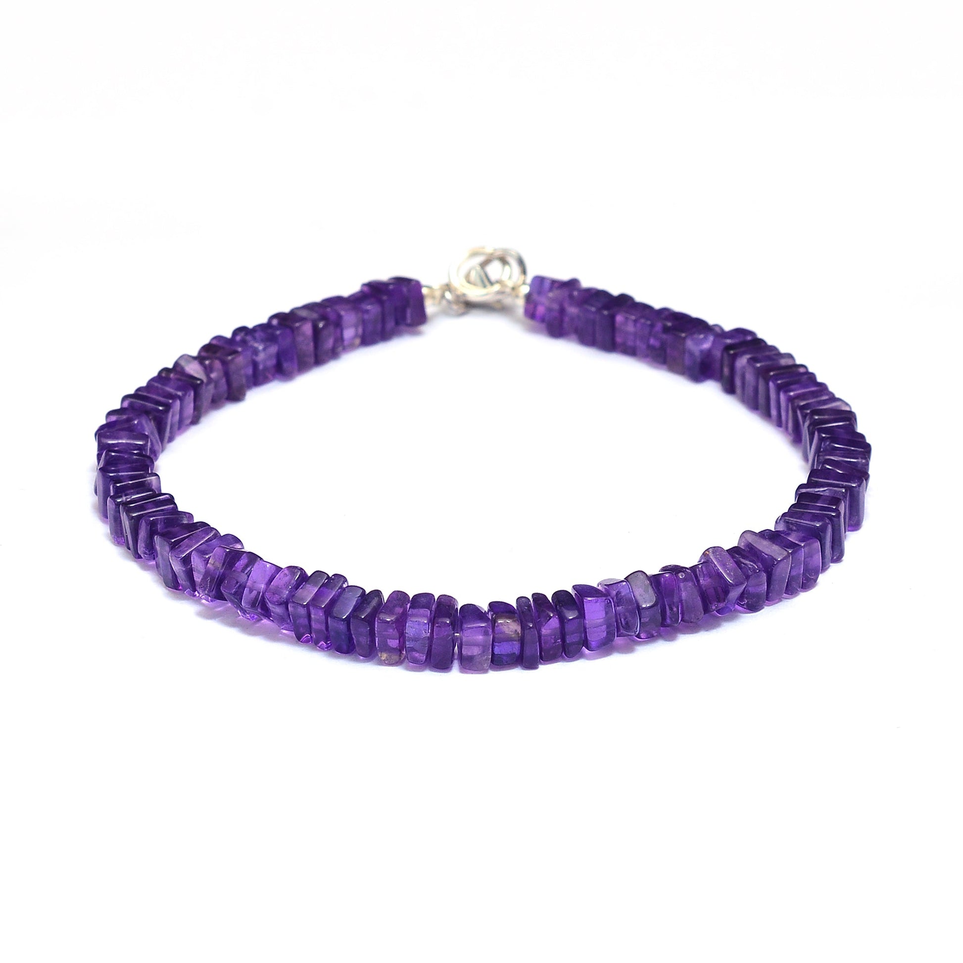 Amethyst Heishi Square Beads Silver Bracelet GemsRush