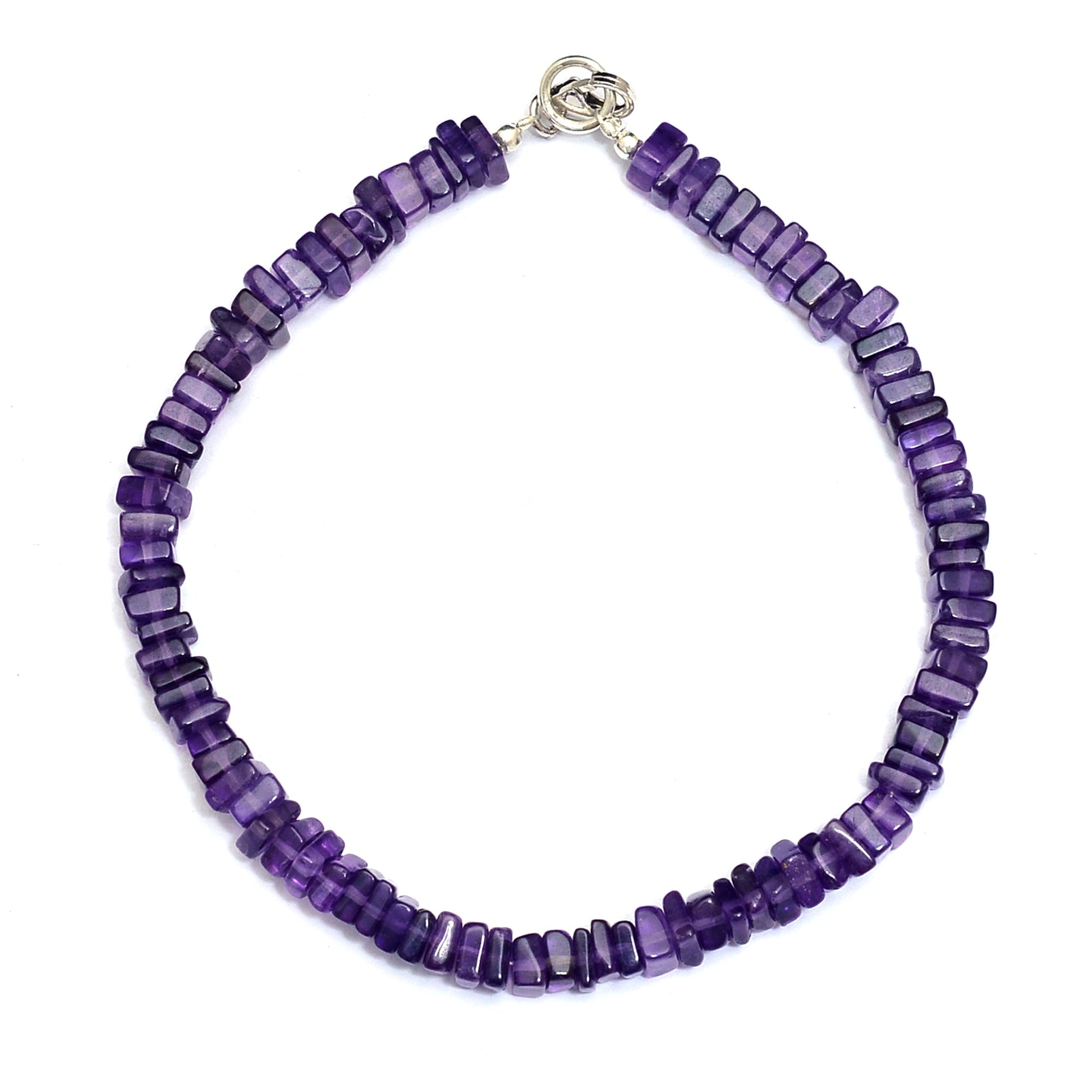 Amethyst Heishi Square Beads Silver Bracelet GemsRush