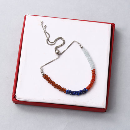 Aquamarine / Hessonite / lapis lazuli/ Carnelian Twist Layer Silver Bracelet ( Bolo Bracelet ) GemsRush