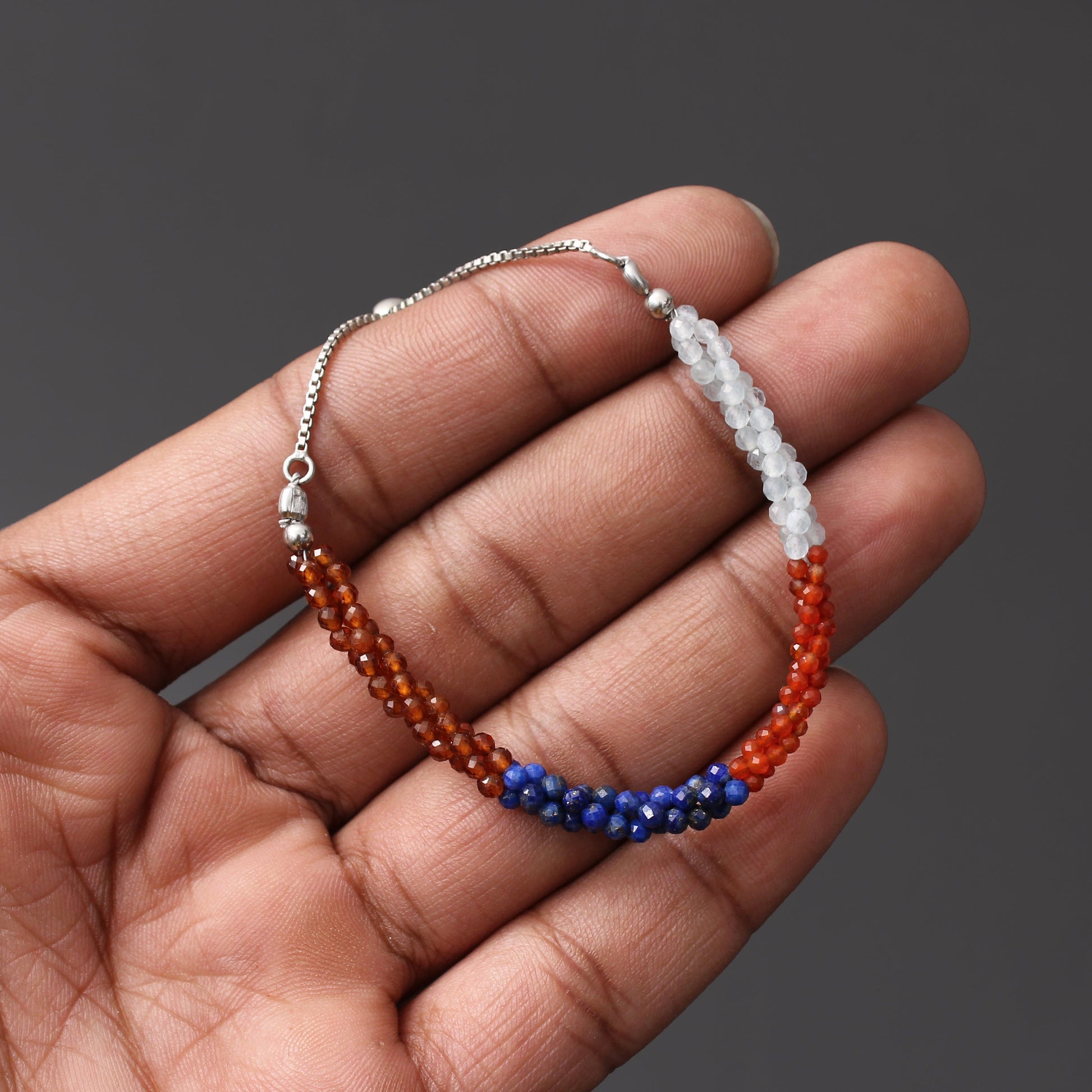 Aquamarine / Hessonite / lapis lazuli/ Carnelian Twist Layer Silver Bracelet ( Bolo Bracelet ) GemsRush