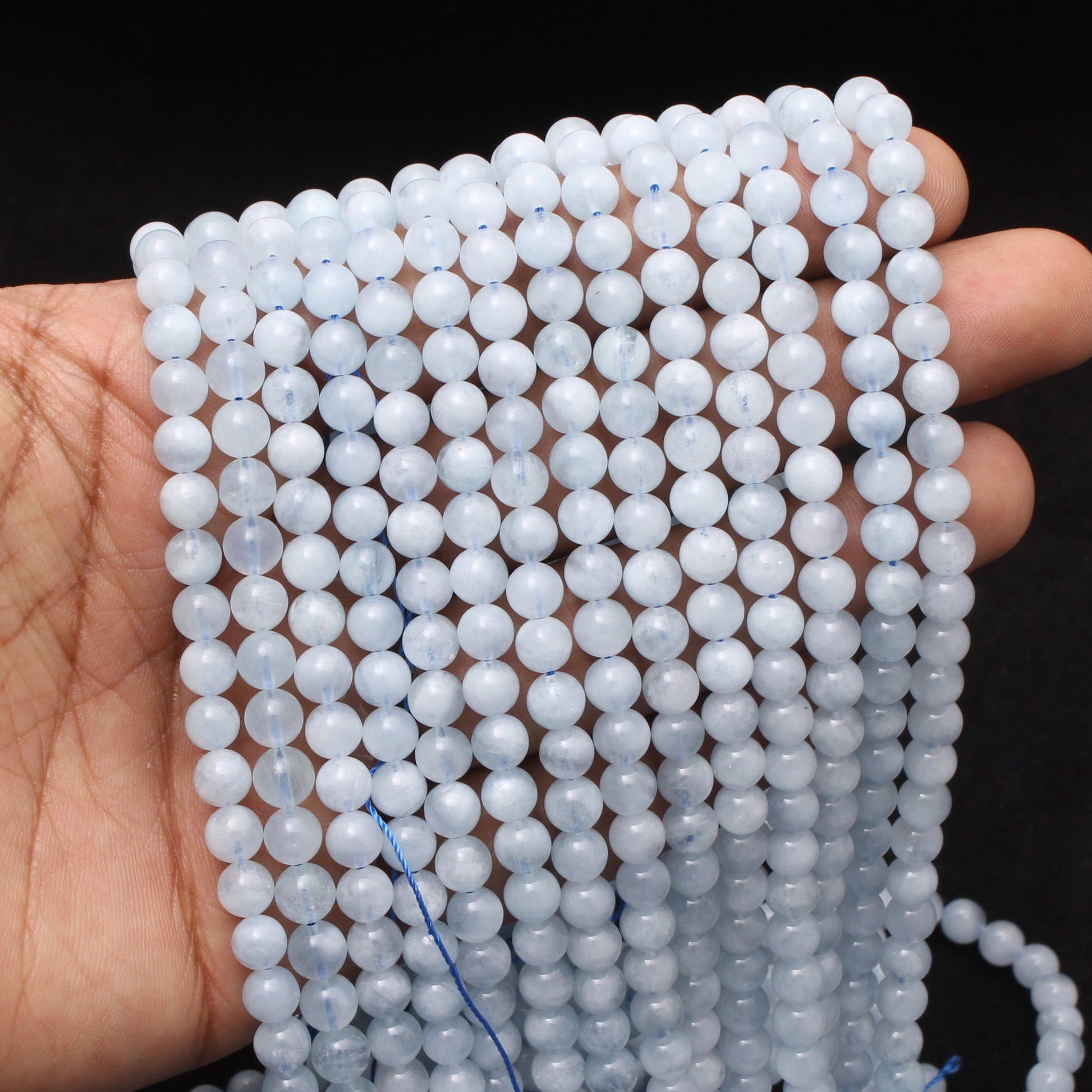 Aquamarine Round Beads, 6 mm Loose Beads Strand, 16 Inches GemsRush