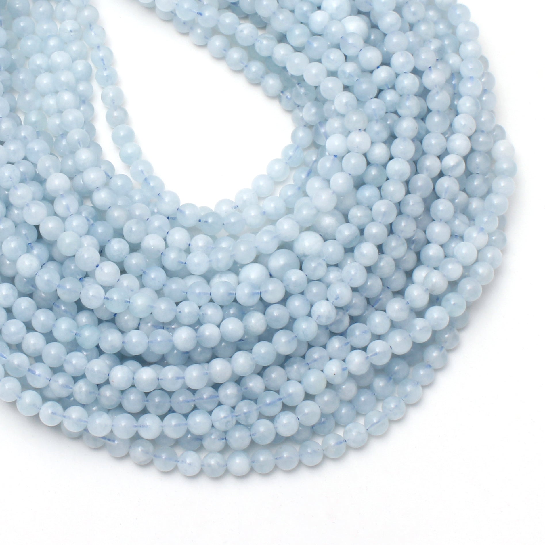 Aquamarine Round Beads, 6 mm Loose Beads Strand, 16 Inches GemsRush