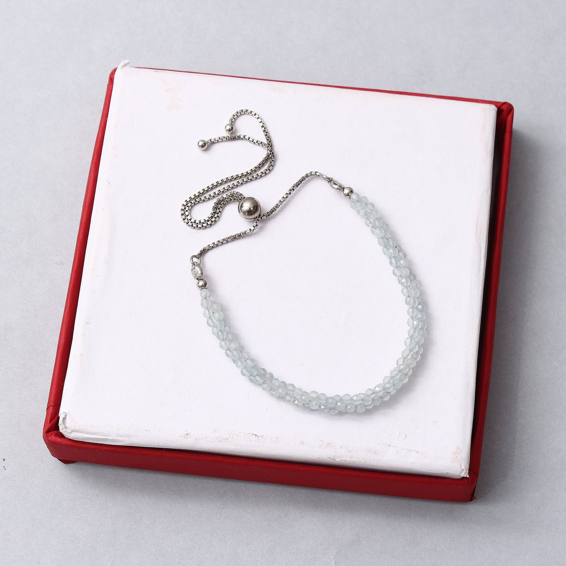 Aquamarine Twist Layer Silver Bracelet ( Bolo Chain ) GemsRush