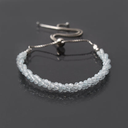 Aquamarine Twist Layer Silver Bracelet ( Bolo Chain ) GemsRush