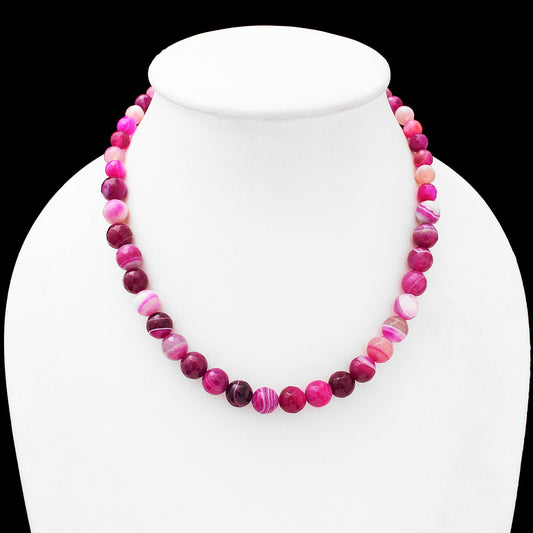 Attracting Pink Agate Gemstone Beaded Women Necklace GemsRush