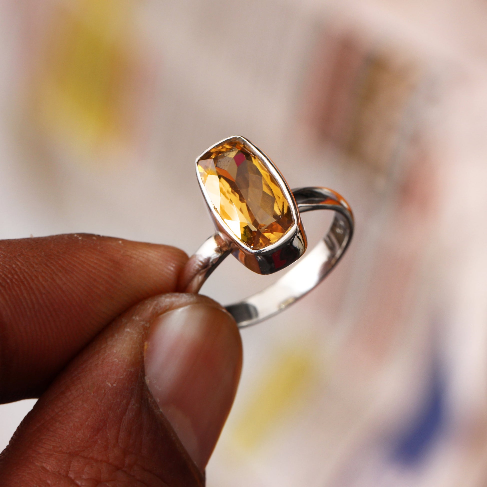 Baguette Cut Golden Citrine Ring ( 8 US Ring Size ) GemsRush